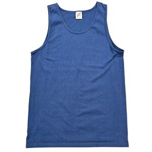 Vintage Jerzees Tank Top Mens Medium Blue 100% Cotton Made in USA Russell Corp